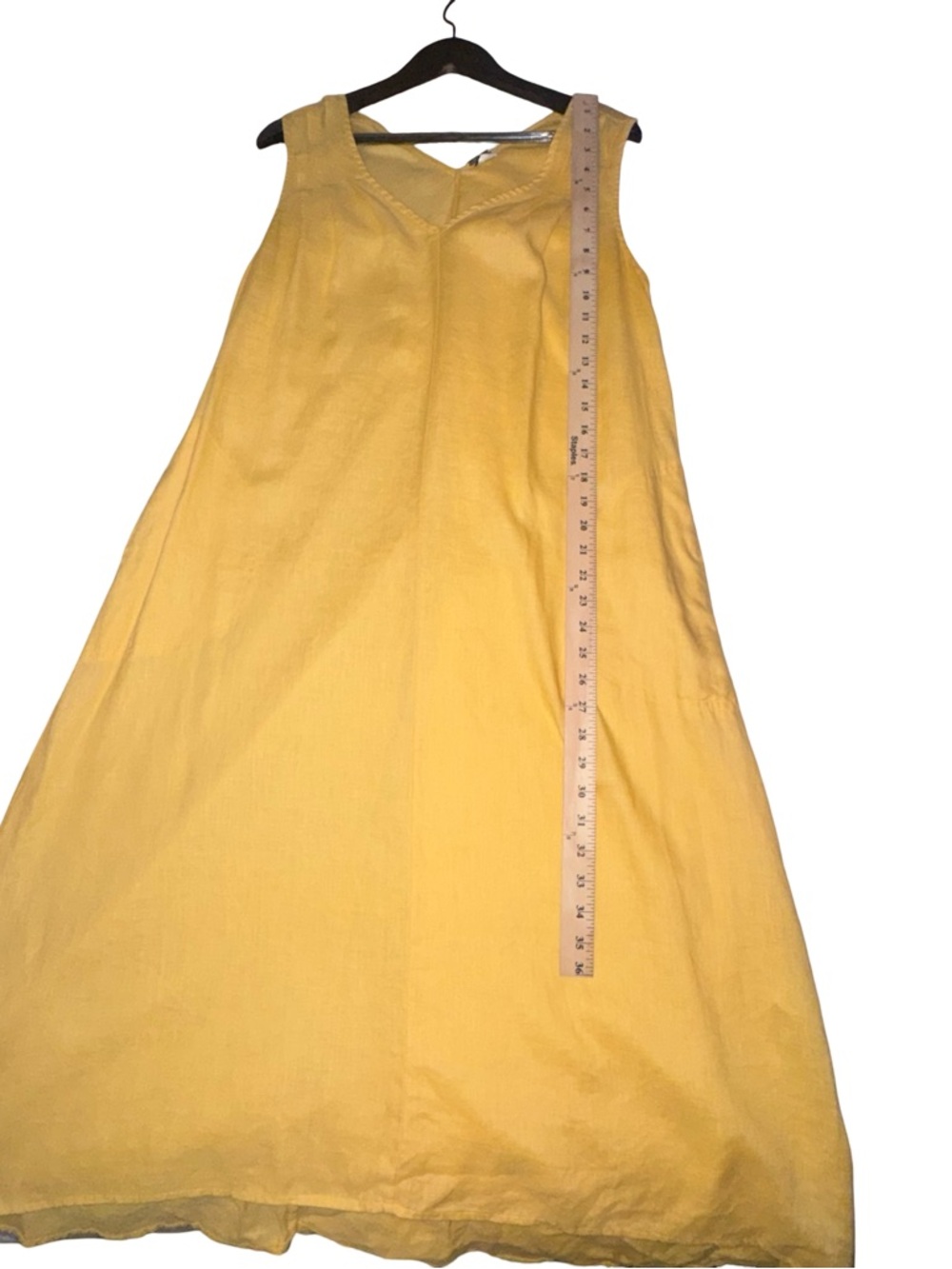 Magaschoni M Yellow Linen Shift Dress Sleeveless V Neck Midi A Line Luxury - Picture 7 of 10